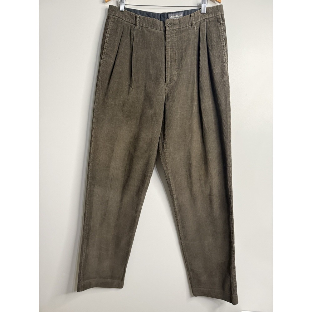 Eddie Bauer Pleated Corduroy Pants Forest Green 36T Tall Men's Straight Leg